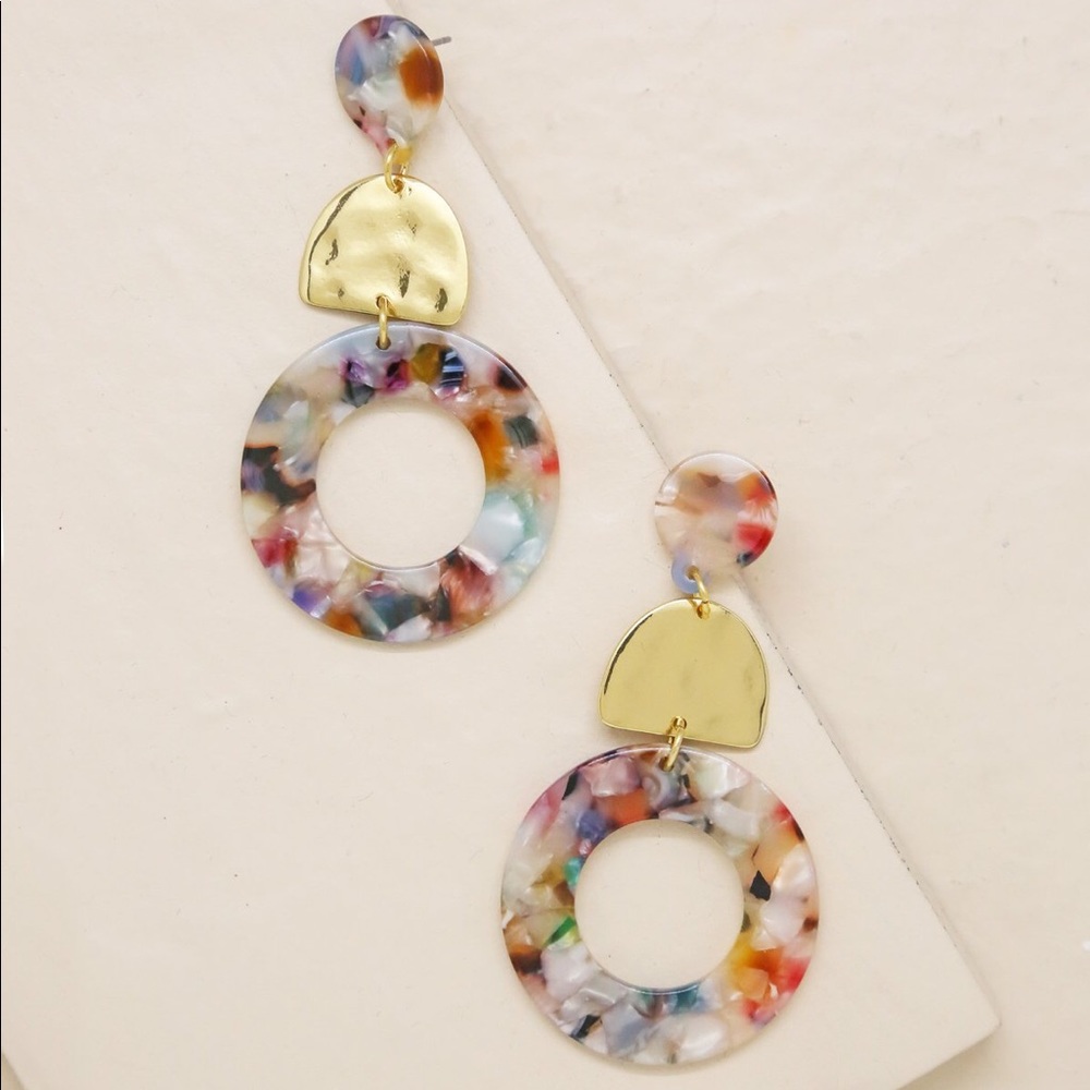 Rainbow Resin Drop 18k Gold Plated Earrings